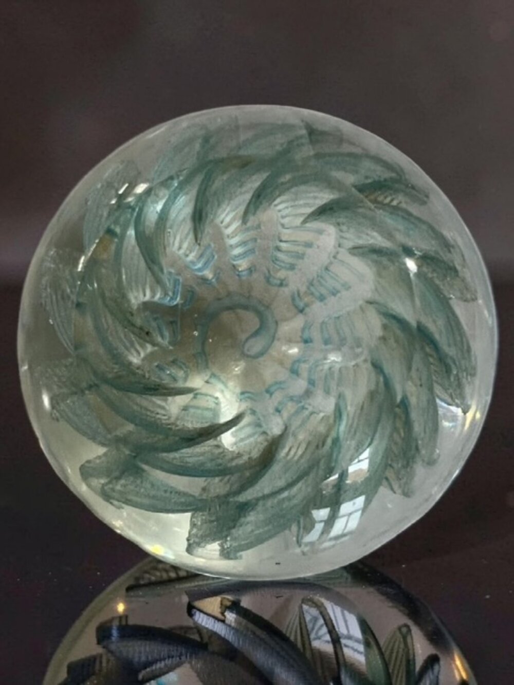 Italian Murano Art Glass Blue, Gold, Spiral Ribbon Paperweight